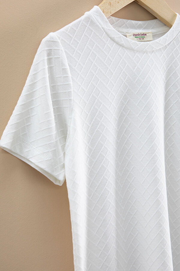 Cansın Mini Ekru Çizgi Desenli Bisiklet Yaka Tişörtlü Erkek Çocuk Şortlu Takım 20787