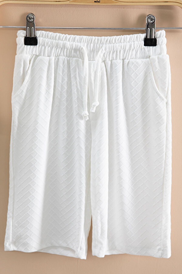 Cansın Mini Ekru Çizgi Desenli Bisiklet Yaka Tişörtlü Erkek Çocuk Şortlu Takım 20787