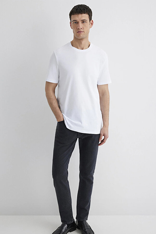 Mavi Erkek Bisiklet Yaka Pamuklu Basıc T-Shirt M0610252-620 Beyaz