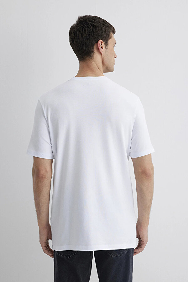 Mavi Erkek Bisiklet Yaka Pamuklu Basıc T-Shirt M0610252-620 Beyaz