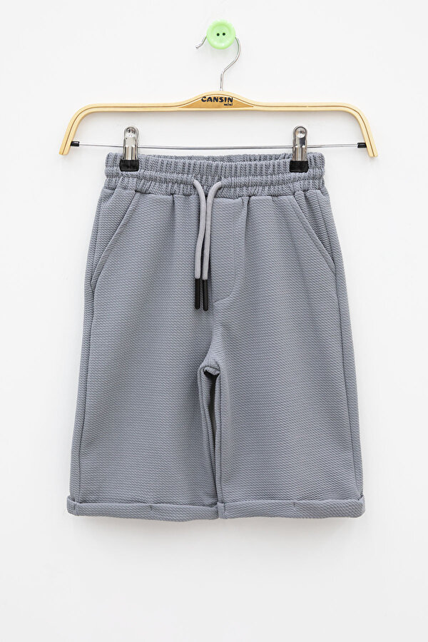 Cansın Mini Gri  Beli Lastikli Ponpon Kumaş Basic Erkek Çocuk Şort 21168