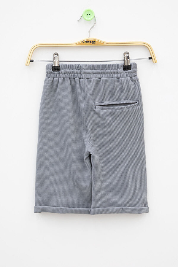 Cansın Mini Gri  Beli Lastikli Ponpon Kumaş Basic Erkek Çocuk Şort 21168