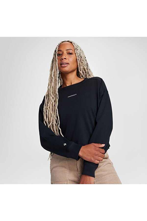 Converse Wordmark Kadın Siyah Bisiklet Yaka Sweatshirt