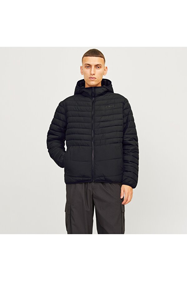Jack&Jones State Packable Puffer Hood Erkek Siyah Kapüşonlu Mont