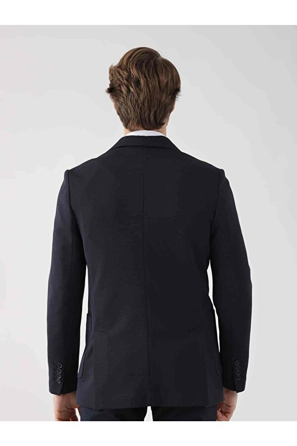 Dufy Lacivert Erkek Slim Fit Armürlü  Mono Yaka Ceket - 95392