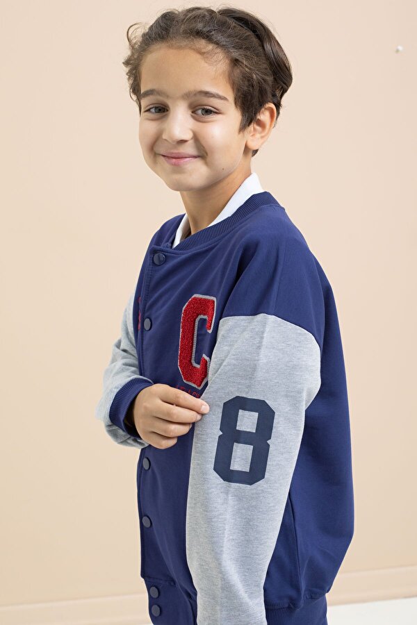 Cansın Mini Mavi Yazı Nakışlı Kolej Ceketli Erkek Çocuk Eşofman Takımı 21224