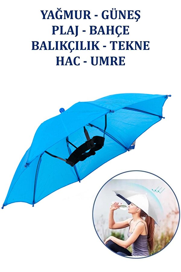 Marlux Kafaya Takılan Şapka Şemsiye Gölgelik Plaj Yazlık Kafa Şemsiyesi Koyu Mavi KAFASEMS001B