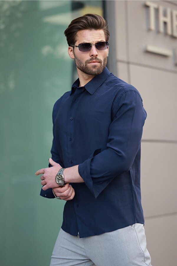 Madmext Füme  Basic Uzun Kollu Erkek Gömlek E6762