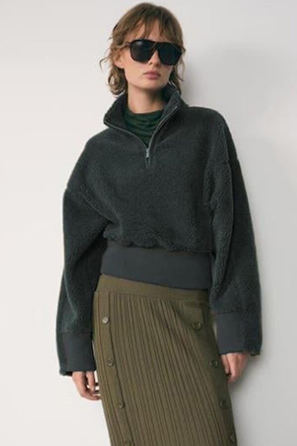 Madmext Füme Fermuar Yaka Kürklü Kadın Sweatshirt MG2261