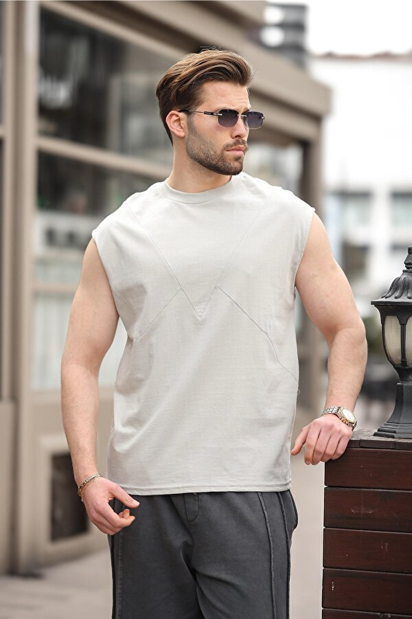 Madmext Boyalı Gri Kolsuz %100 Pamuklu Basic Erkek T-shirt E7137