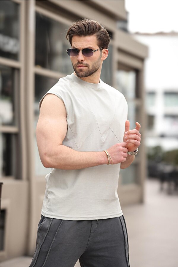 Madmext Boyalı Gri Kolsuz %100 Pamuklu Basic Erkek T-shirt E7137