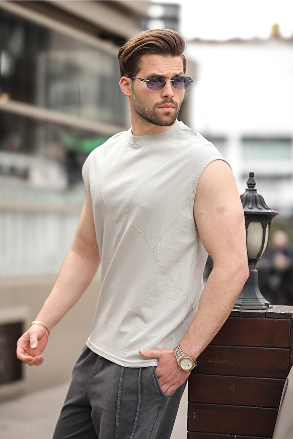 Madmext Boyalı Gri Kolsuz %100 Pamuklu Basic Erkek T-shirt E7137