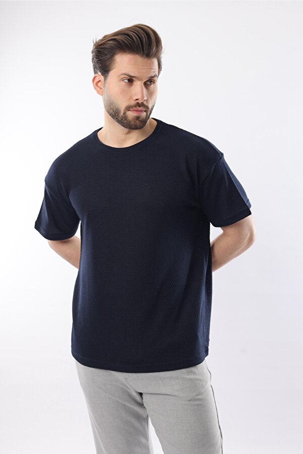 Madmext Lacivert Bisiklet Yaka Erkek T-shirt E7128