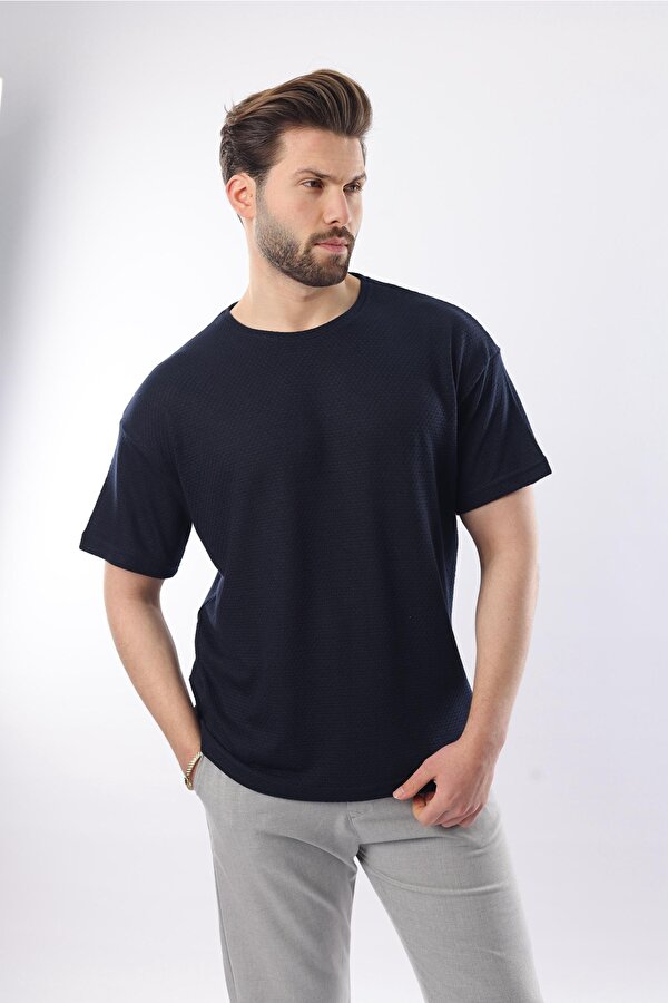 Madmext Lacivert Bisiklet Yaka Erkek T-shirt E7128