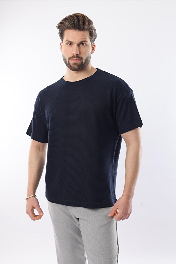 Madmext Lacivert Bisiklet Yaka Erkek T-shirt E7128