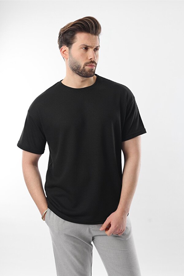 Madmext Siyah Bisiklet Yaka Erkek T-shirt E7128