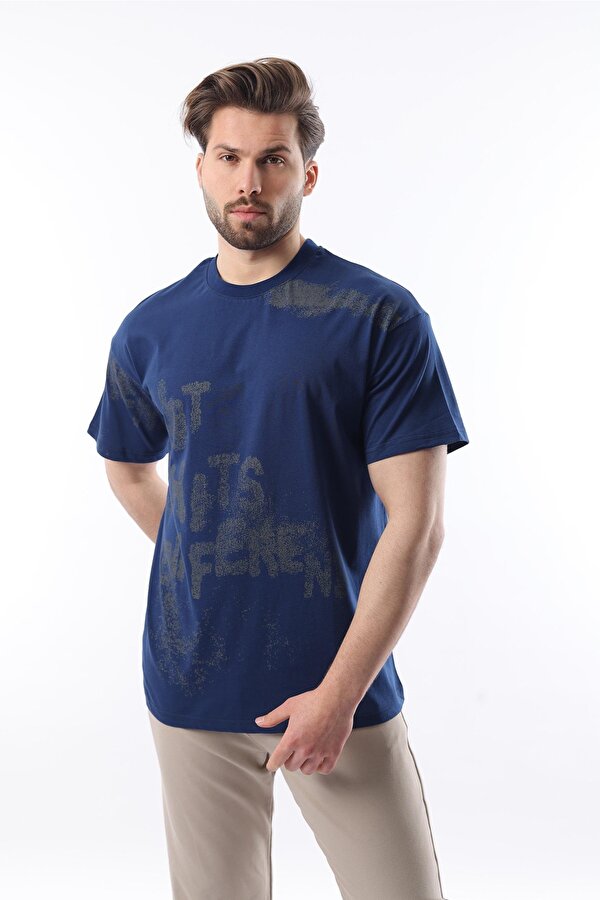 Madmext Lacivert Baskılı Erkek T-shirt E7115