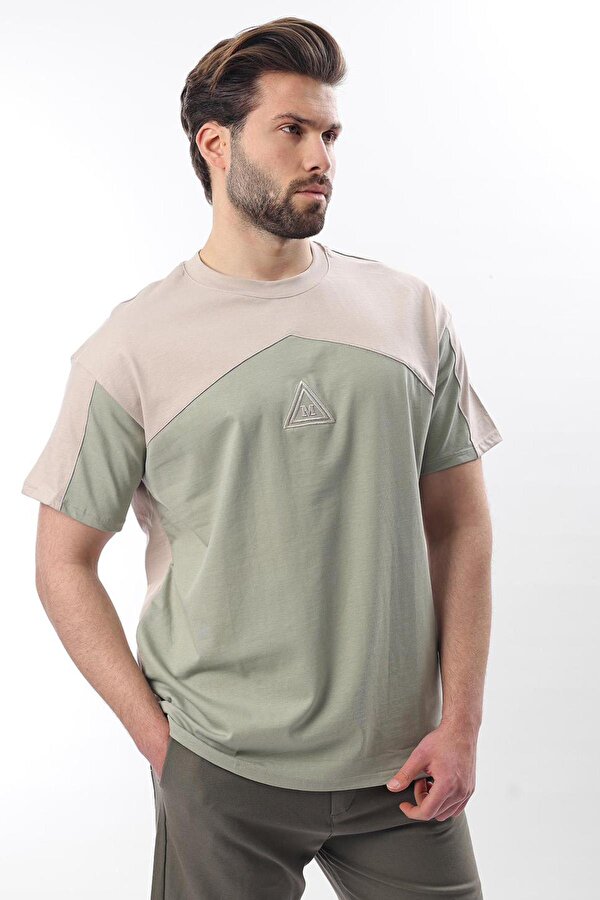 Madmext Bej OverFit Garnili Erkek T-shirt E7104