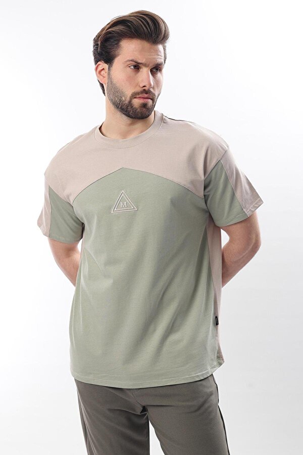 Madmext Bej  OverFit Garnili Erkek T-shirt E7104