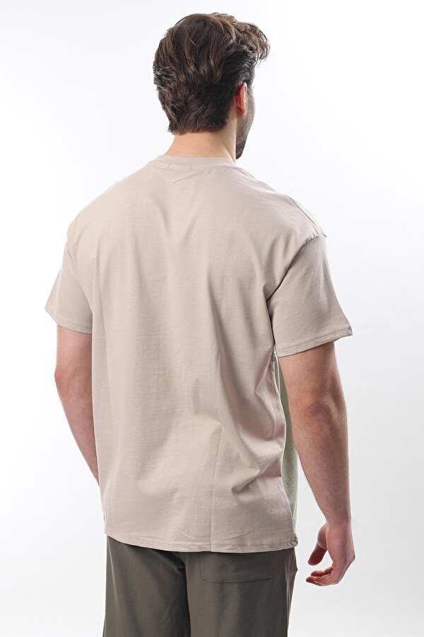 Madmext Bej  OverFit Garnili Erkek T-shirt E7104