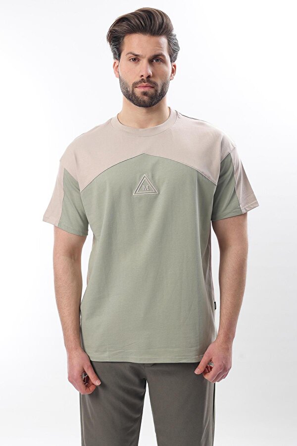 Madmext Bej  OverFit Garnili Erkek T-shirt E7104