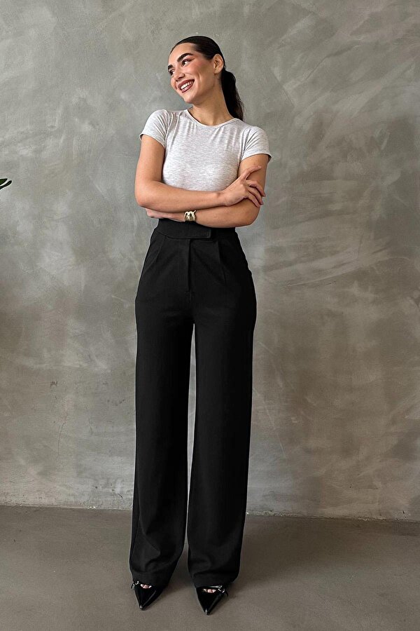 Madmext Siyah Likralı Cırt Kapamalı Palazzo Pantolon MG2291