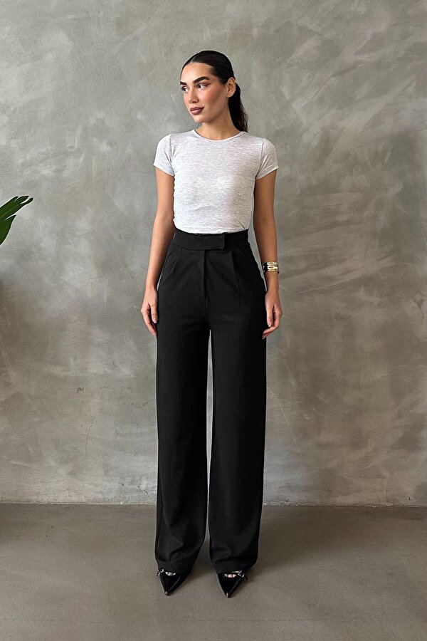 Madmext Siyah Likralı Cırt Kapamalı Palazzo Pantolon MG2291