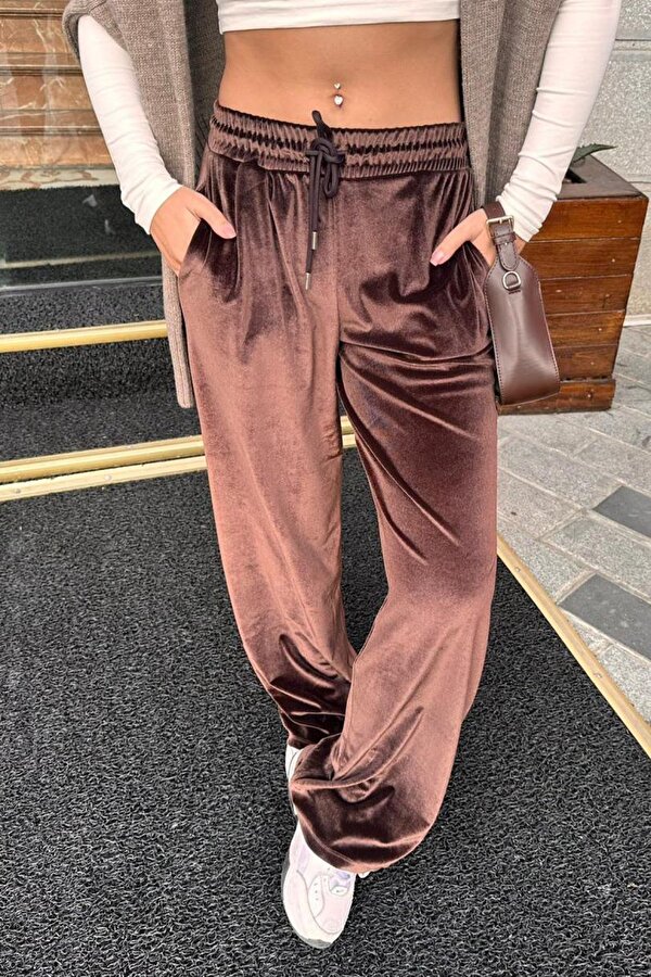 Madmext Kahverengi Bol Paça Kadife Pantolon MG2283