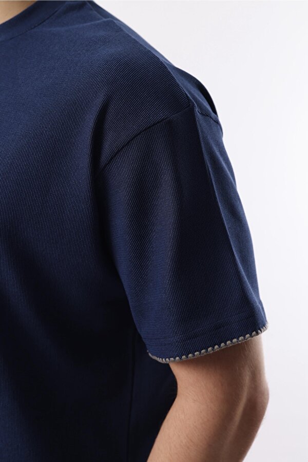 Madmext Lacivert Nakış Detaylı Erkek Şort T-shirt Takım E7305