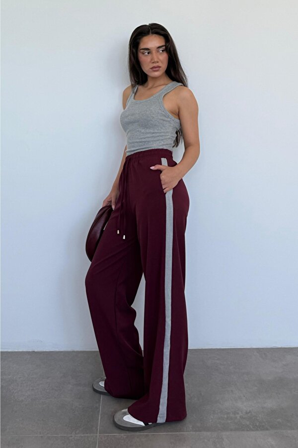 Madmext Bordo Şerit Detaylı Bol Paça Kadın Pantolon MG2441