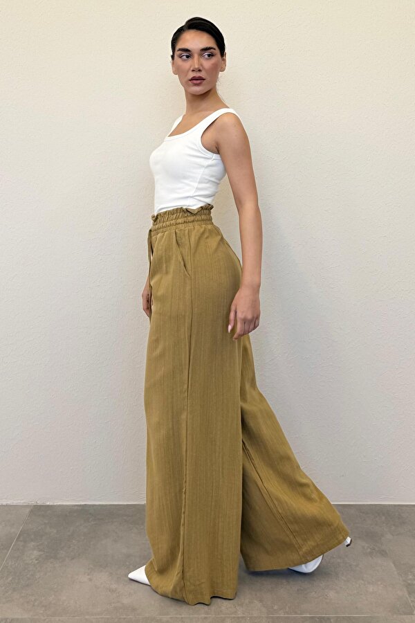 Madmext Hardal Yüksek Bel Bol Paça Pantolon MG2408