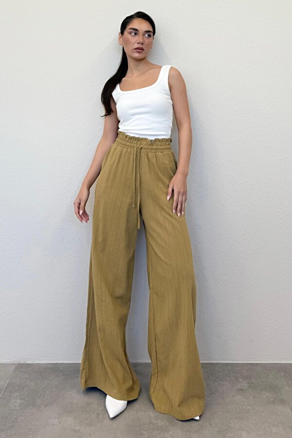 Madmext Hardal Yüksek Bel Bol Paça Pantolon MG2408