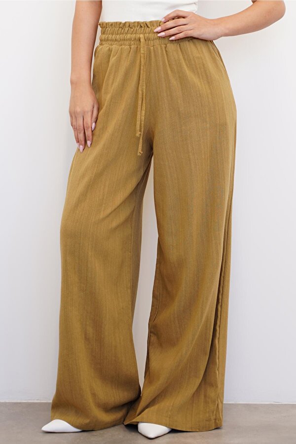 Madmext Hardal Yüksek Bel Bol Paça Pantolon MG2408