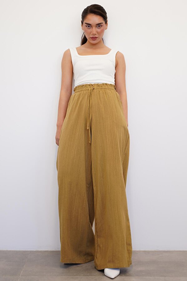 Madmext Hardal Yüksek Bel Bol Paça Pantolon MG2408