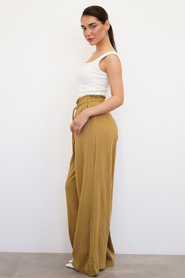 Madmext Hardal Yüksek Bel Bol Paça Pantolon MG2408