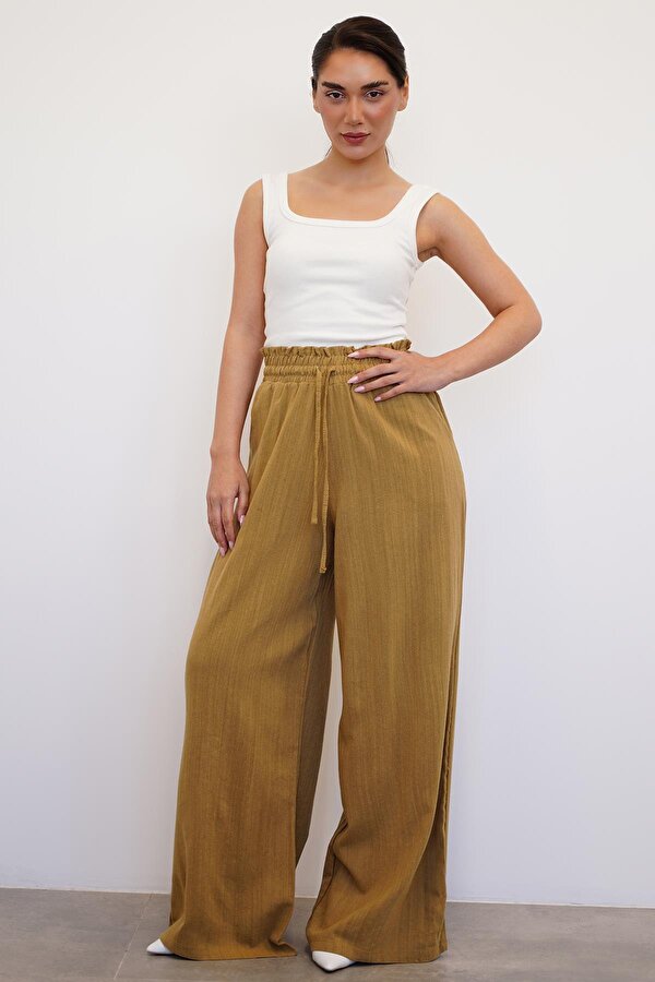 Madmext Hardal Yüksek Bel Bol Paça Pantolon MG2408