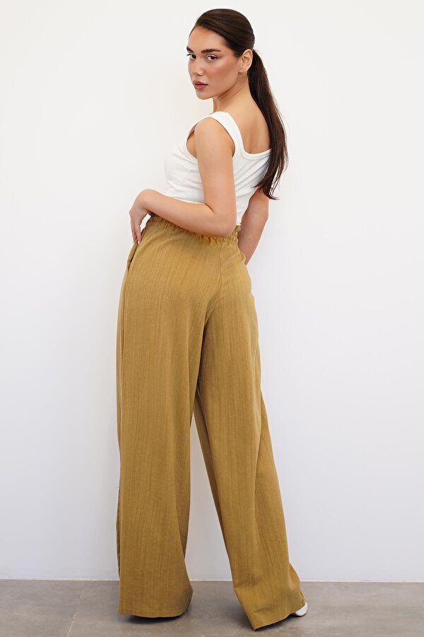 Madmext Hardal Yüksek Bel Bol Paça Pantolon MG2408