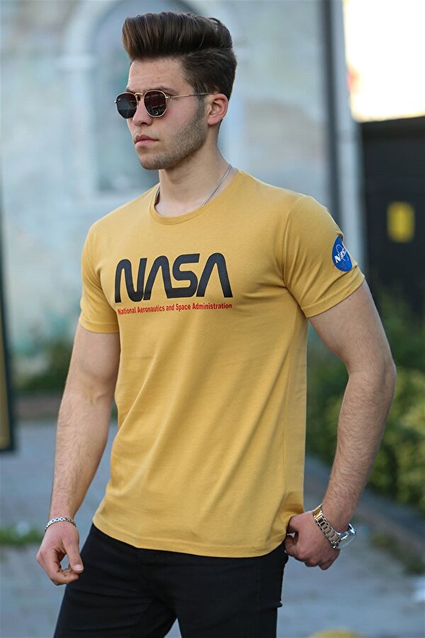 Madmext Baskılı Sarı Erkek Tişört 4525