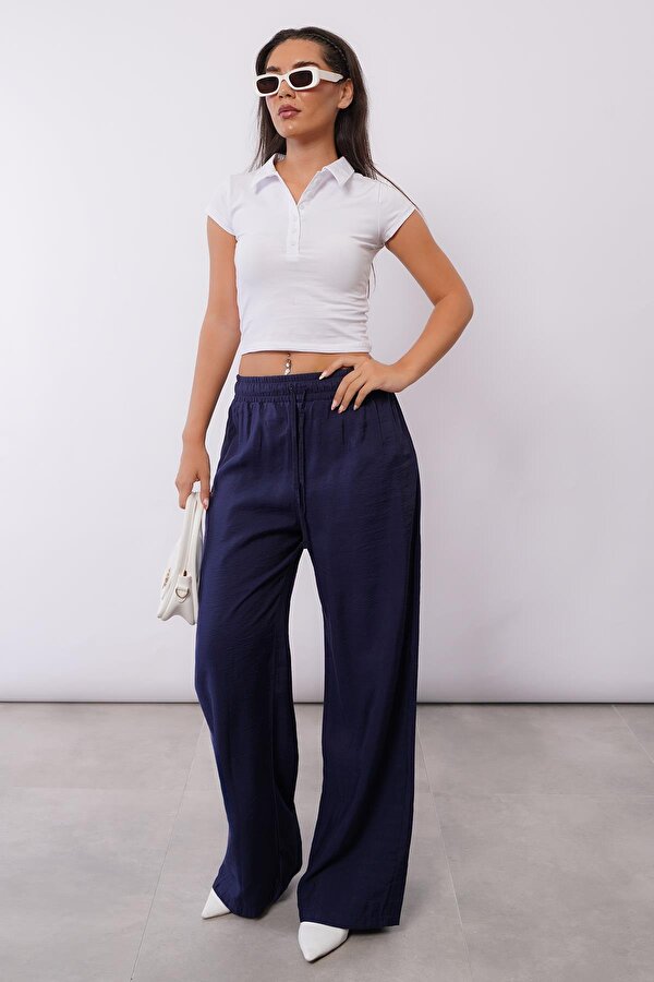 Madmext Lacivert Geniş Paça Kadın Pantolon MG1982