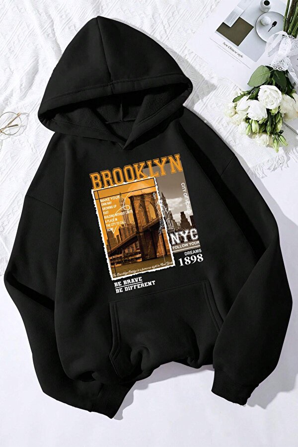 Brooklyn Baskılı Oversize Sweatshirt - 3 Al 1 Öde