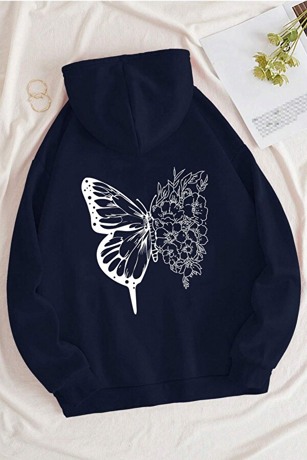 uyguntarz Unisex Drawing Butterflies Sırt Baskılı Sweatshirt
