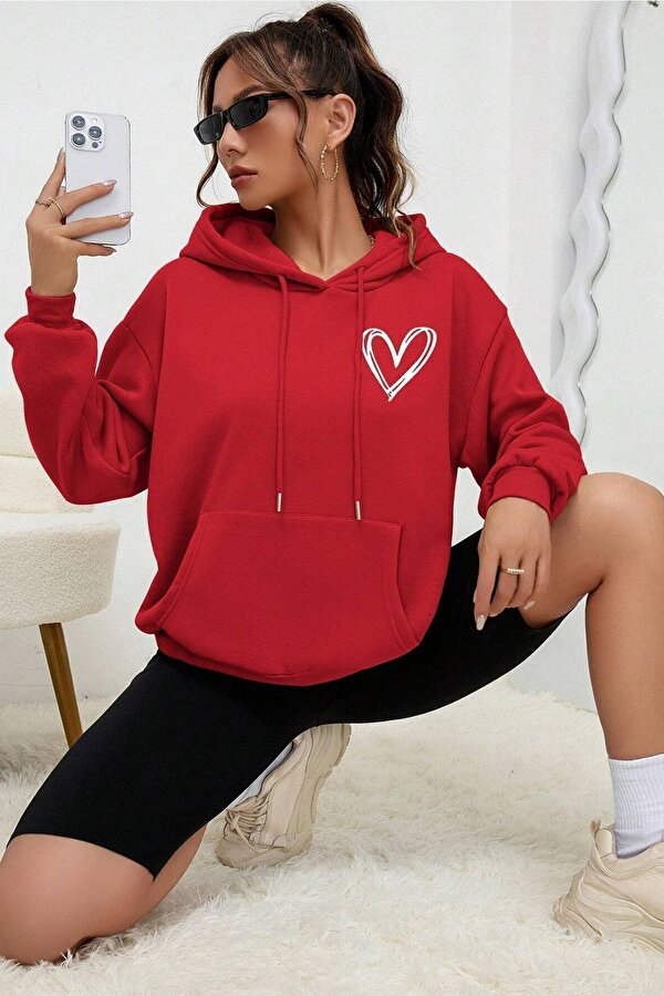 Unisex Heart Baskılı Oversize Sweatshirt - 3 Al 1 Öde
