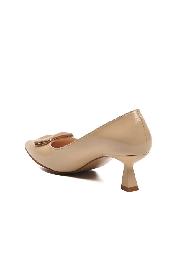 Ayakmod Bej Kırışık İnce Kısa Topuklu Kadın Abiye Ayakkabı 357189 Z