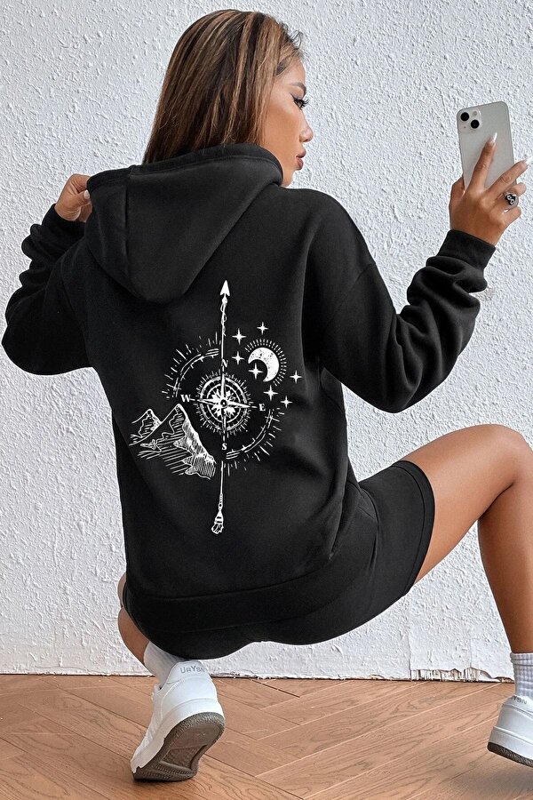 Unisex Pusula Sırt Baskılı Sweatshirt