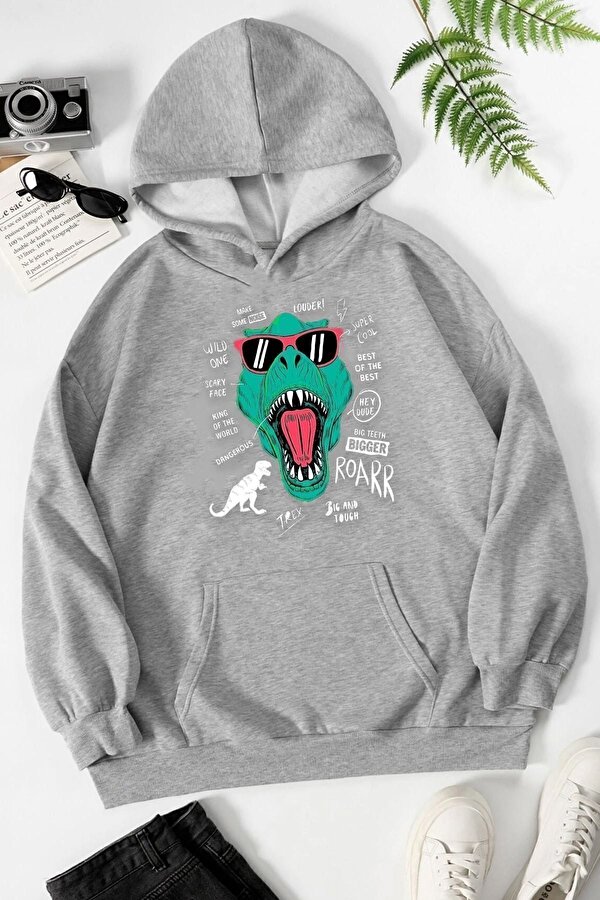 Unisex T - Rex Baskılı Sweatshirt