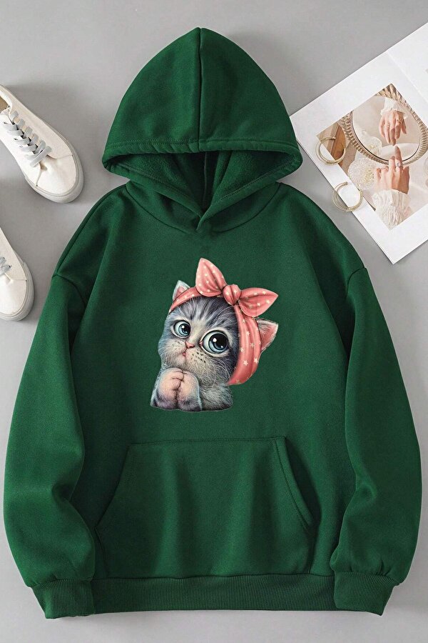 Unisex Sevimli Kedi Sweatshirt - 3 Al 1 Öde
