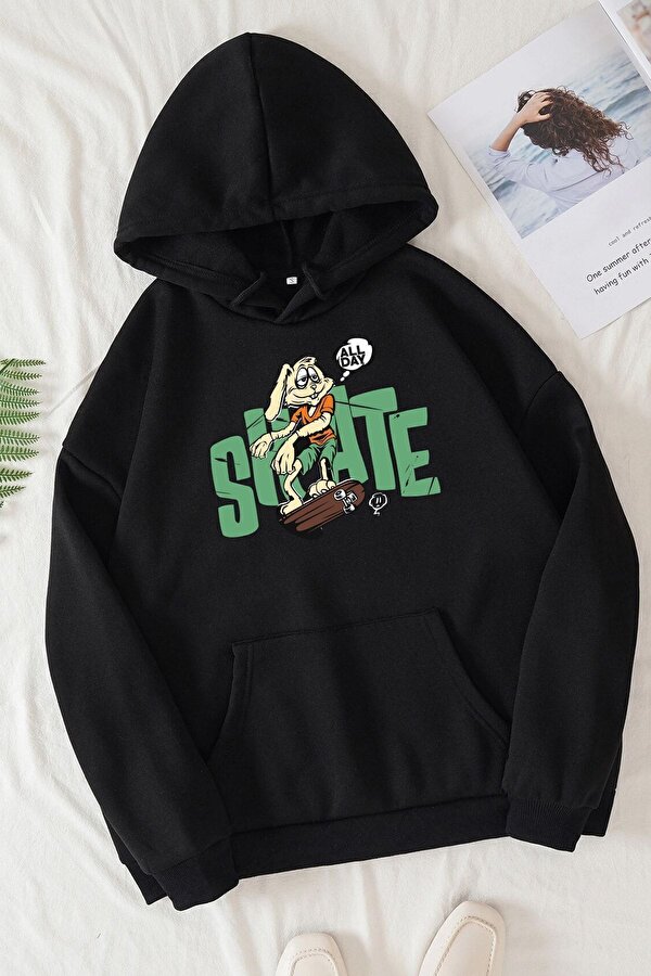 Unisex All Day Rabbit Baskılı Sweatshirt