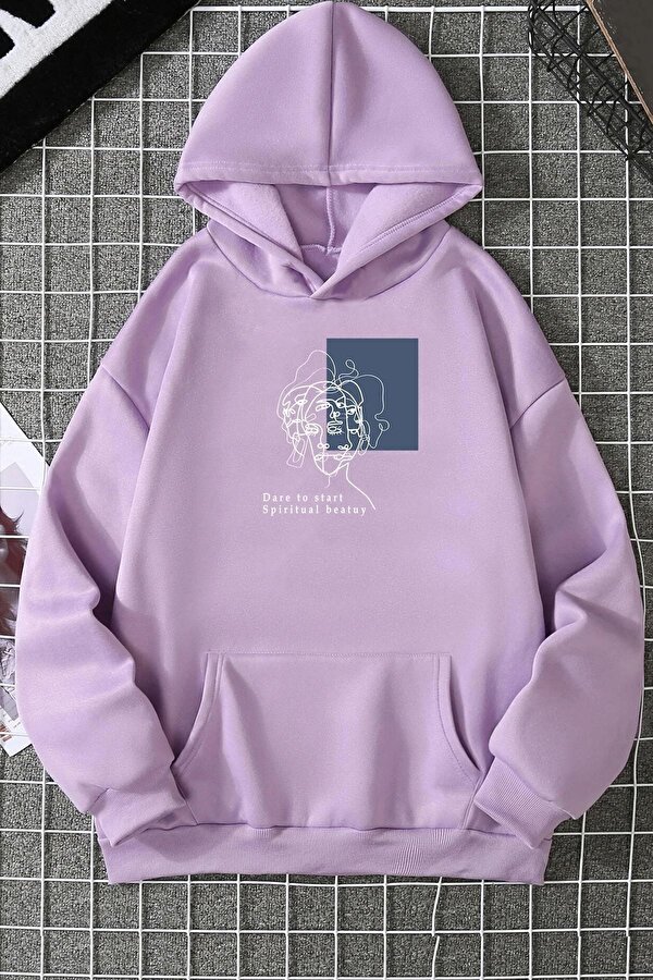 Unisex Minimal Line Drawing Baskılı Sweatshirt - 3 Al 1 Öde