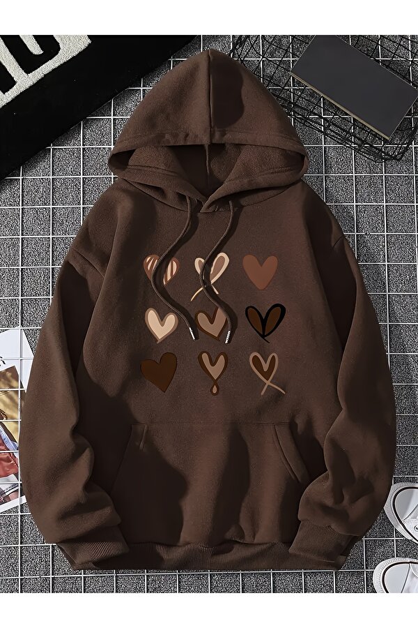 Unisex Heart Baskılı Oversize Sweatshirt