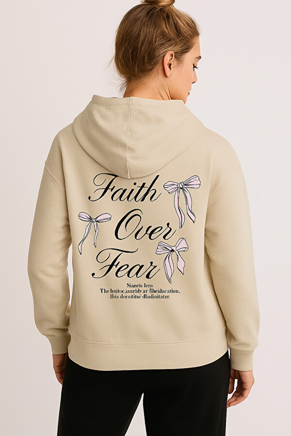 Unisex Fear Faith Over Baskılı Tasarım Oversize Sweatshirt - 3 Al 1 Öde